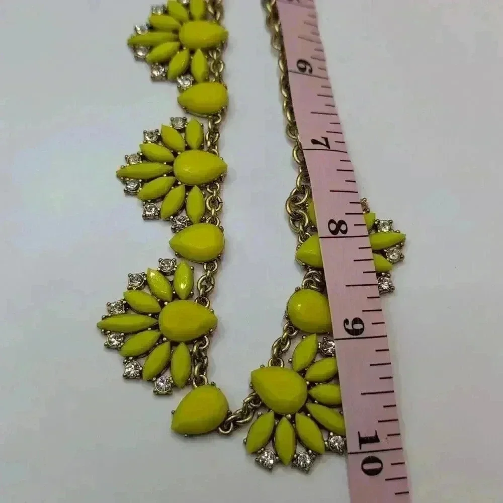 NWT J.Crew Chartreuse Yellow Floral Statement Necklace - Crystal Accents